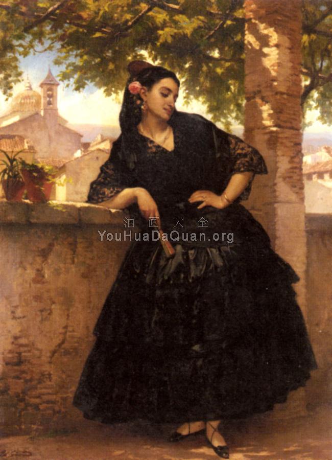 A Spanish Beauty With A Fan - 尤金·皮埃尔·弗朗索瓦·吉罗